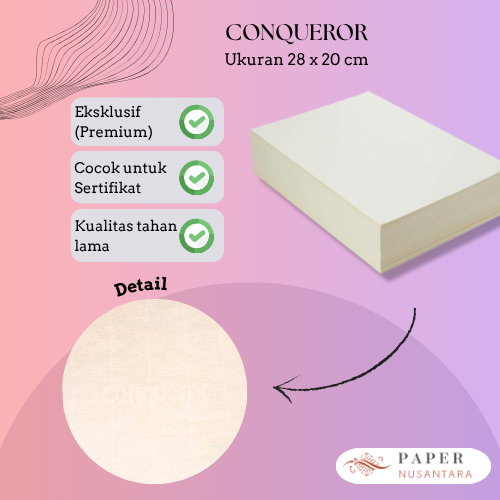 Kertas Conqueror Import 100 gsm [20 Lembar] Ukuran 28 x 20 cm | Kertas Sertifikat Undangan