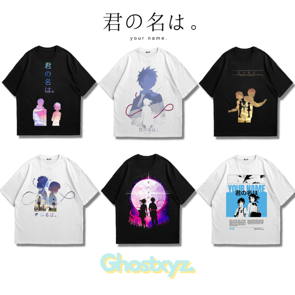 Ghostxyz T-Shirt Kimi No Nawa Black White Oversize Vintage Tee Baju Kaos