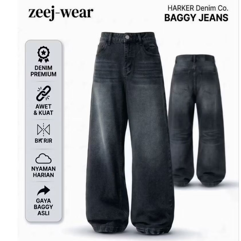 Celana Jeans Baggy Pria Loose Fit Wide Leg Denim Gaya Skena Streetwear Korean Style Baggy Pants Cowo