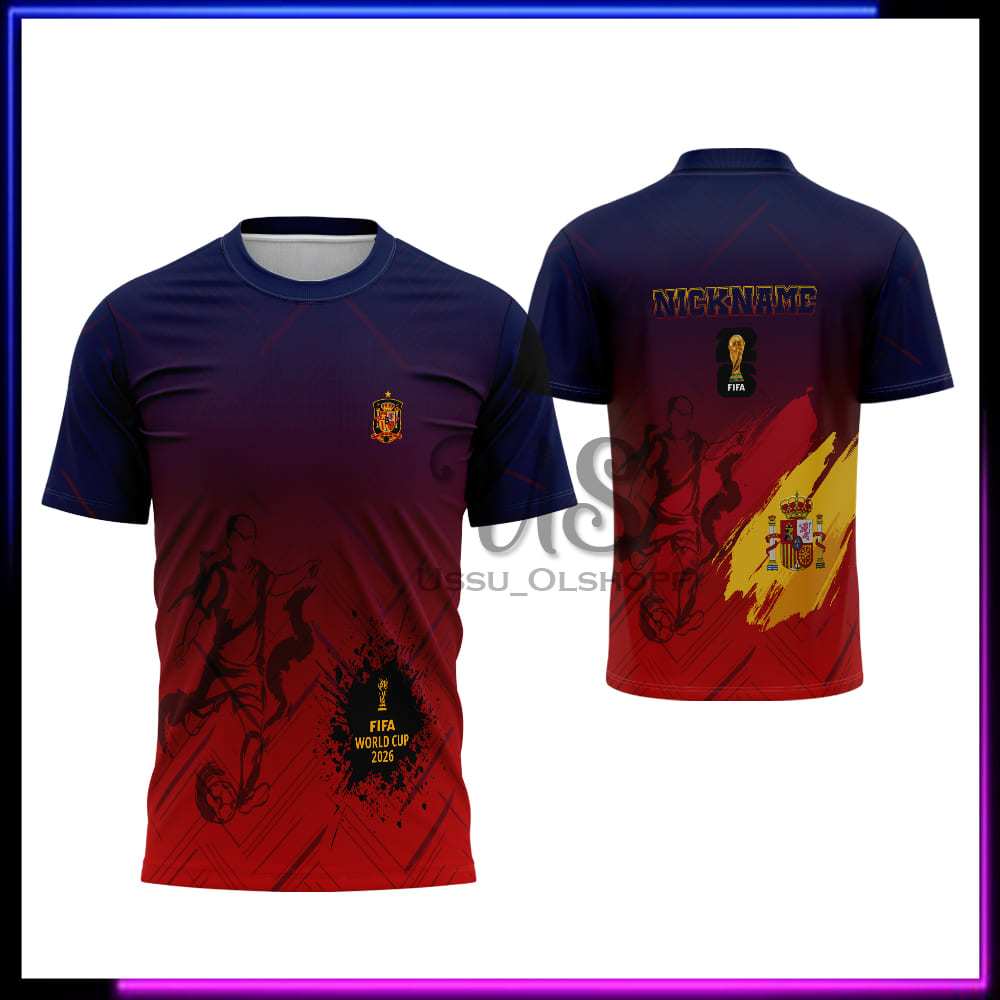 Jersey Spanyol Piala Dunia 2026 / Kaos Polo Suporter Spain Lengan Pendek