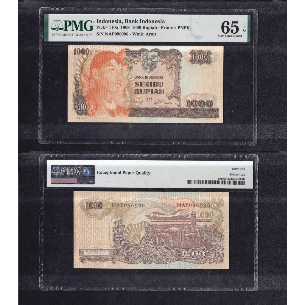 Uang kuno PMG 65 EPQ - 1000 Rupiah tahun 1968 Jendral Sudirman S/N NAP096996