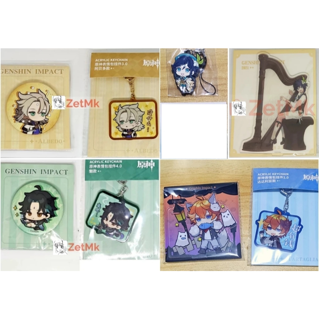 SET Genshin Impact Official Acrylic Keychain Badge Emoticon Xiao Venti Albedo Childe Tartaglia