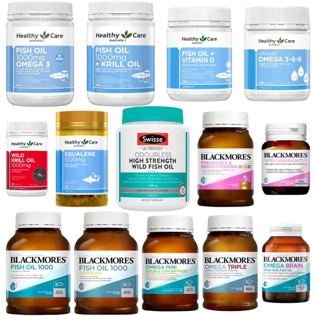 Healthy Care Fish Oil 1000mg 400 Capsules Omega 3 6 9 200 Wild Krill 60 Vitamin D 369 Squalene 1000m