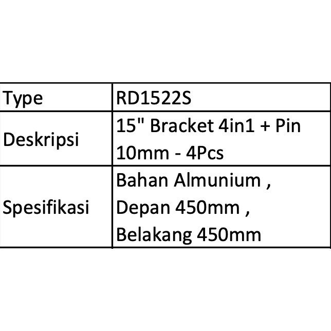 bracket speaker line array 15 INCH – RD1522 S / RD 1522 S – box aray speaker 4 in 1 KOMPLIT pin 10 mm 4 pcs
