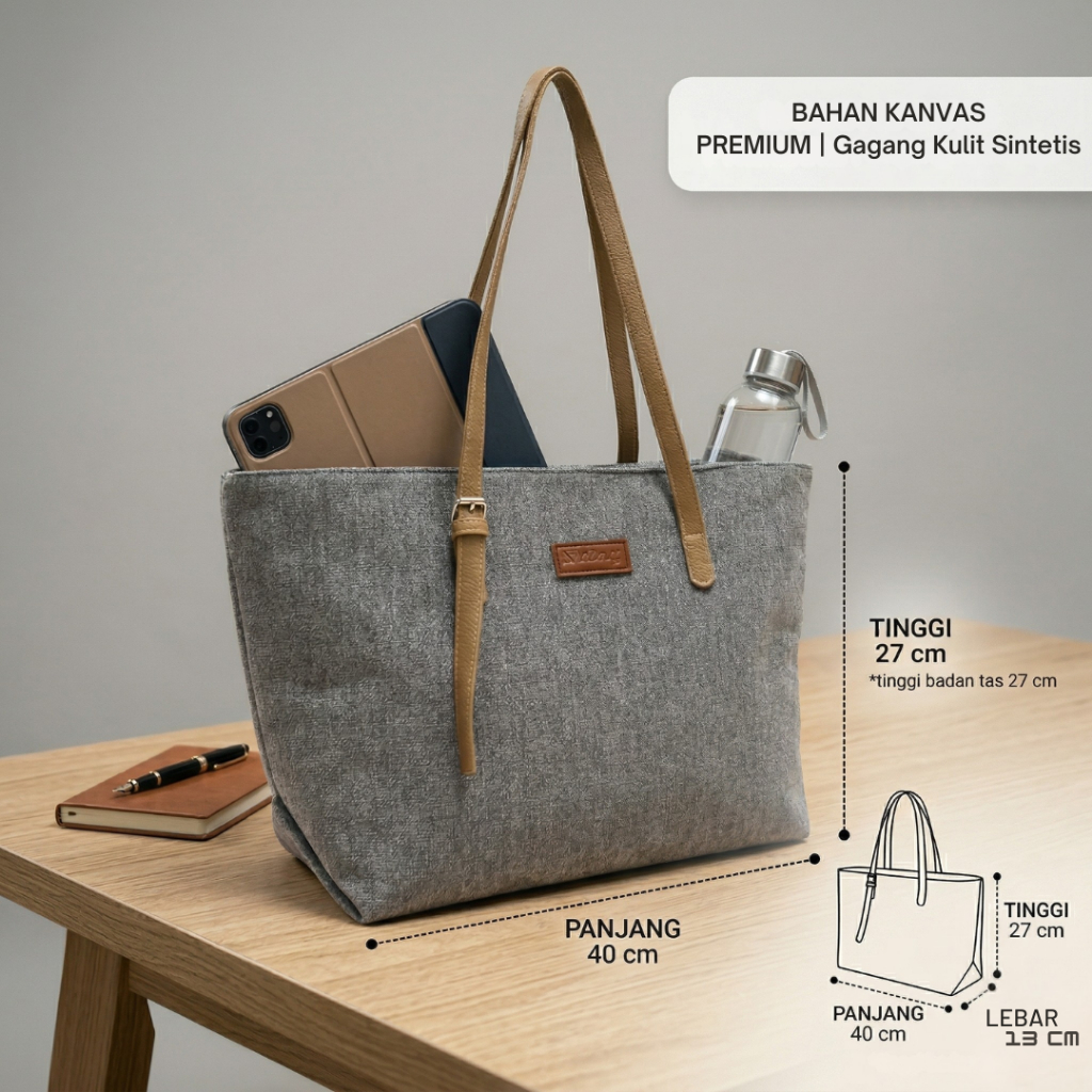 Tote Bag Kanvas Tali Gesper - Tas Bahu Wanita Kapasitas Besar Nuansa Elegan untuk Kerja dan Kuliah
