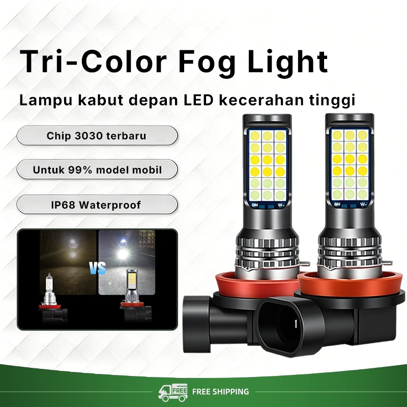 LED FOGLAMP 3 WARNA Super Terang 12-24V H8 H11 H16 1 pcs/2pcs