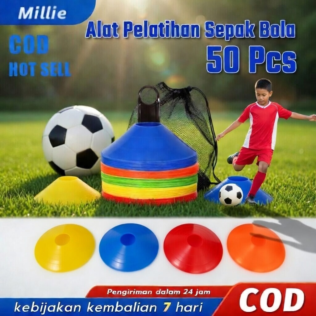 50pcs Cone Marker Sepak Bola Futsal Training Latihan Agility Mangkok Bola Olahraga Murah Berkualitas