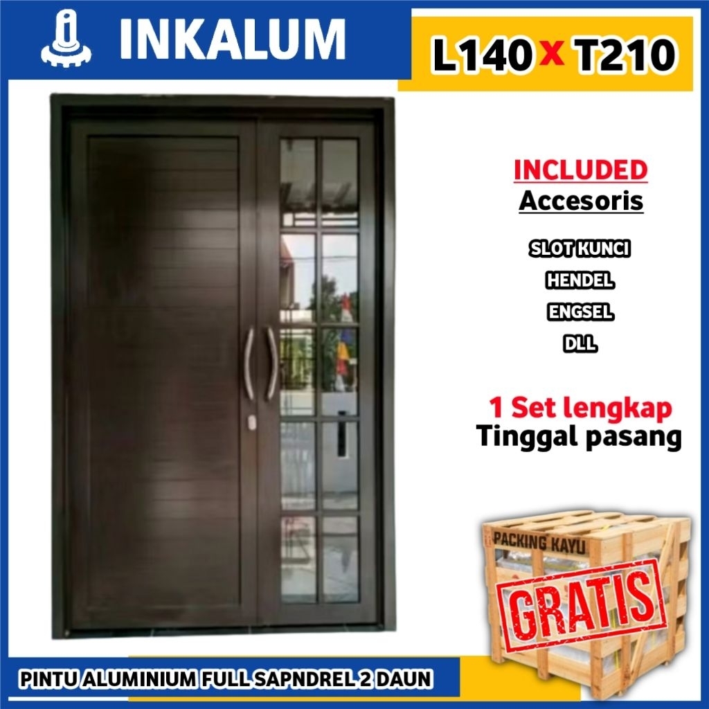 PINTU KUPU TARUNG ALUMINIUM 2 DAUN uk L140xT210 bisa cotum ukuran dan model gratis packing kayu amn 