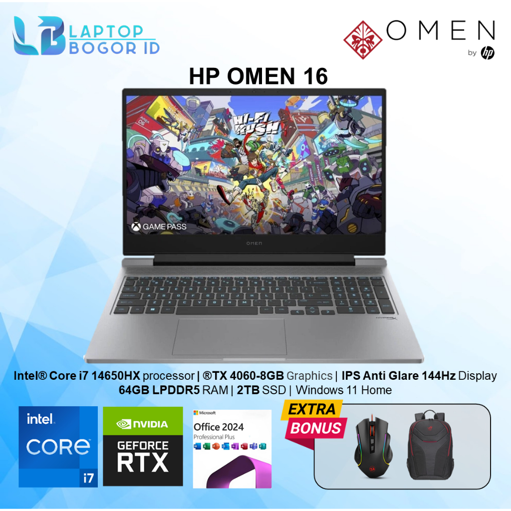 Laptop HP Omen Intel Core i7 14650HX RAM 64GB 2TB SSD RTX4060-8GB 16 FHD IPS 144Hz Windows 11 Home