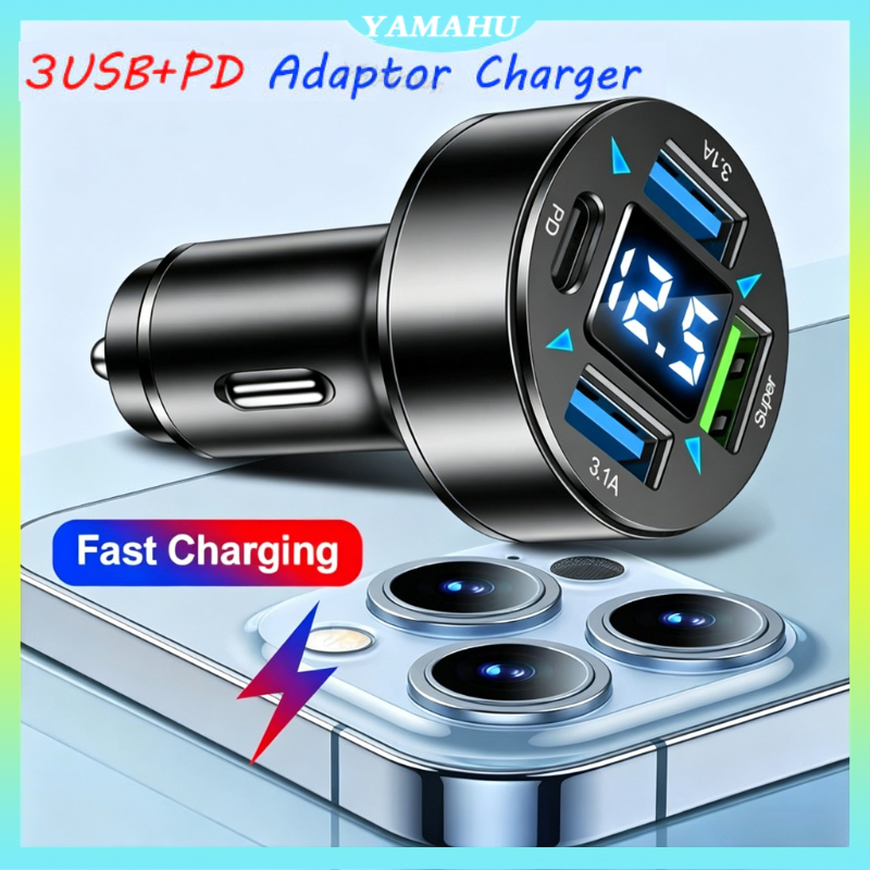 4-in-1 3USB+PD Charger mobil Fast Charging Quick Charger Universal