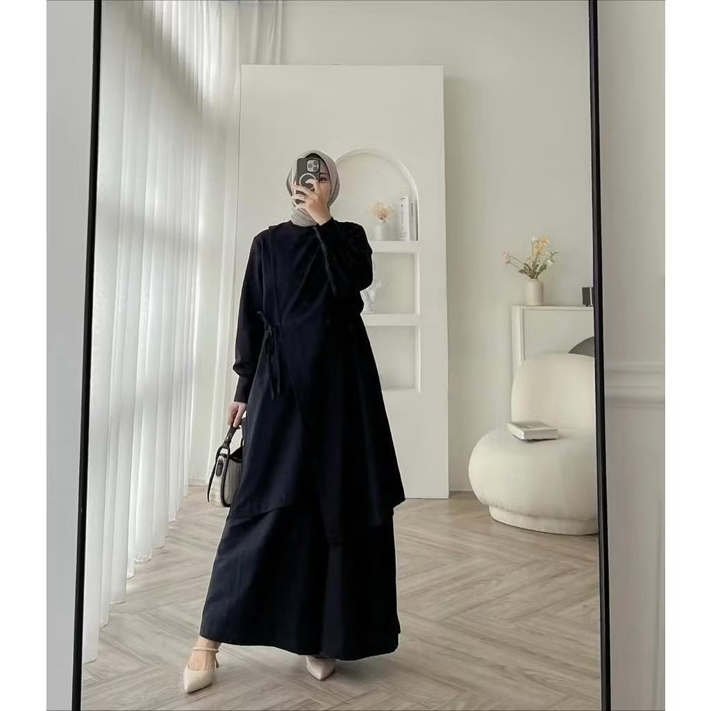 Setelan Wanita Samira One Set Tunik Kulot Bahan Linen Import - OOTD Hijab Casual Simple Mewah
