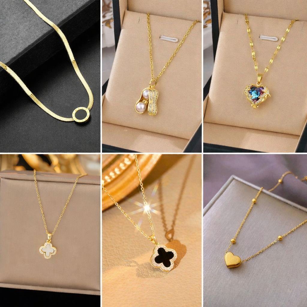 Kalung Wanita Liontin Bulat Hitam Bahan Titanium Anti Karat