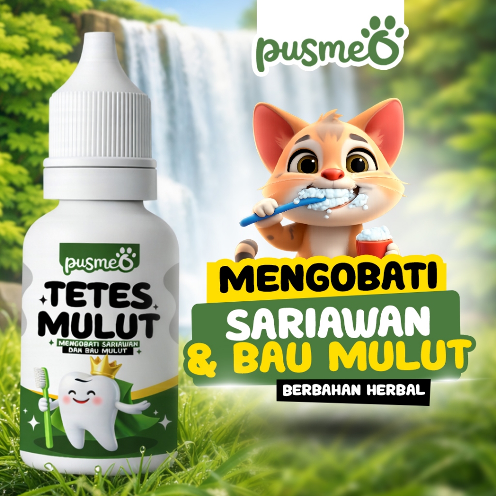 PUSMEO Tetes Mulut Kucing 15ml  | Obat Sariawan & Bau Mulut Anabul, Herbal Aman & Ampuh
