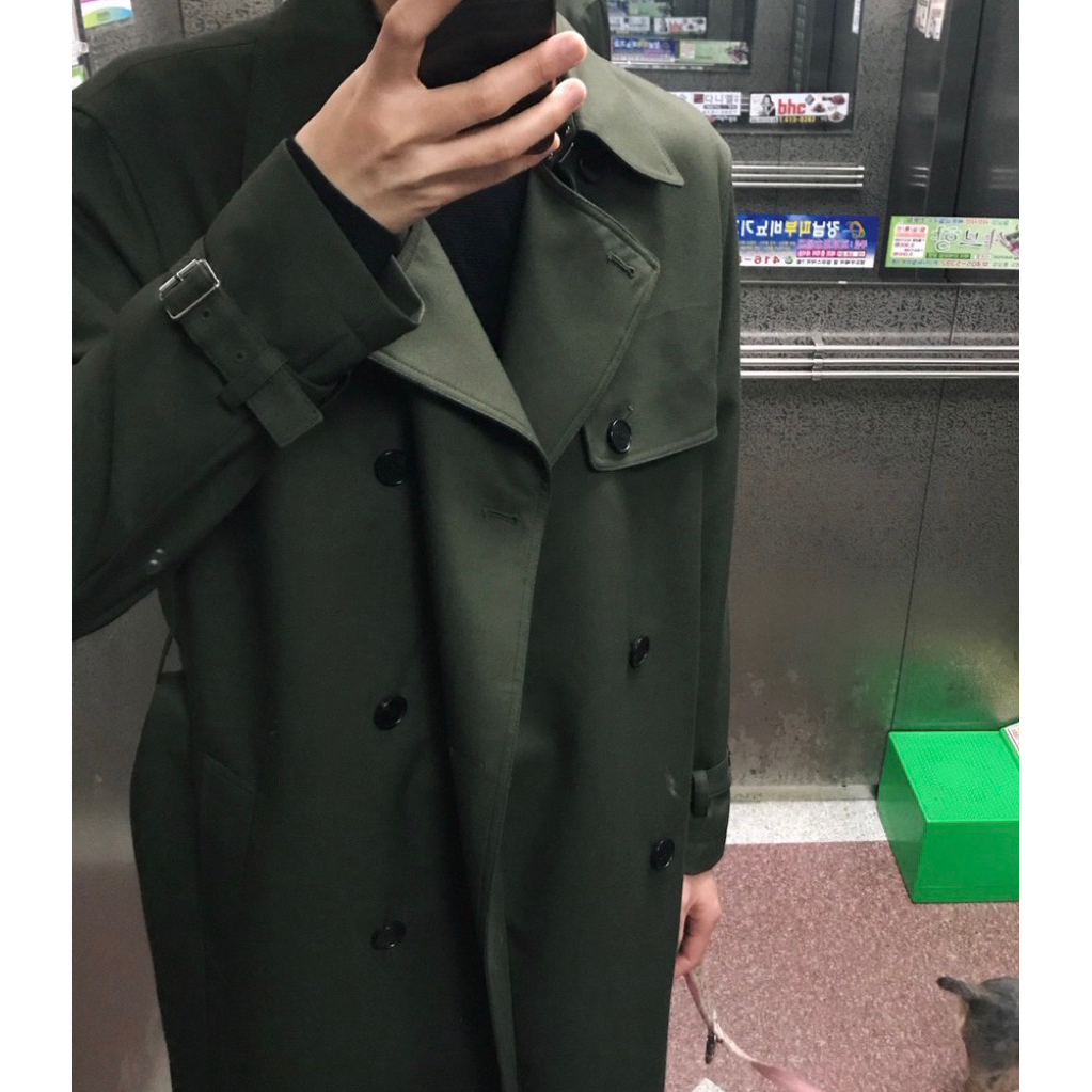 Coat Branded Draw Fit (Baru, Hijau Tua) / Trench Coat / Coat Branded/ Long Coat