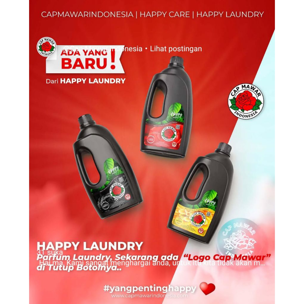 MAWAR HAPPY PARFUM PEWANGI LAUNDRY SETRIKA  BOTOL 1L