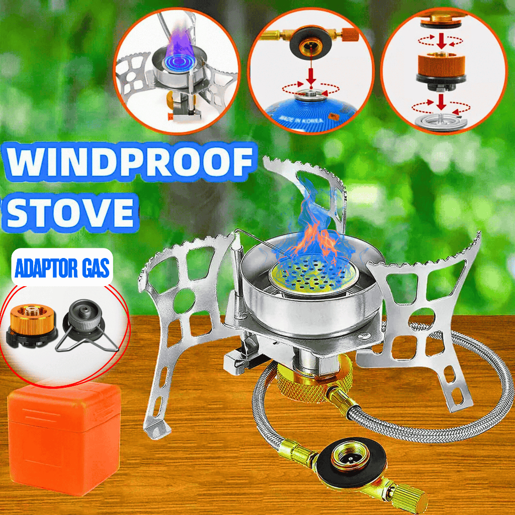 Kompor Gas Camping Mini Portable Lipat Outdoor Ultralight Stove + Adaptor Gas Set Lengkap - LV-39