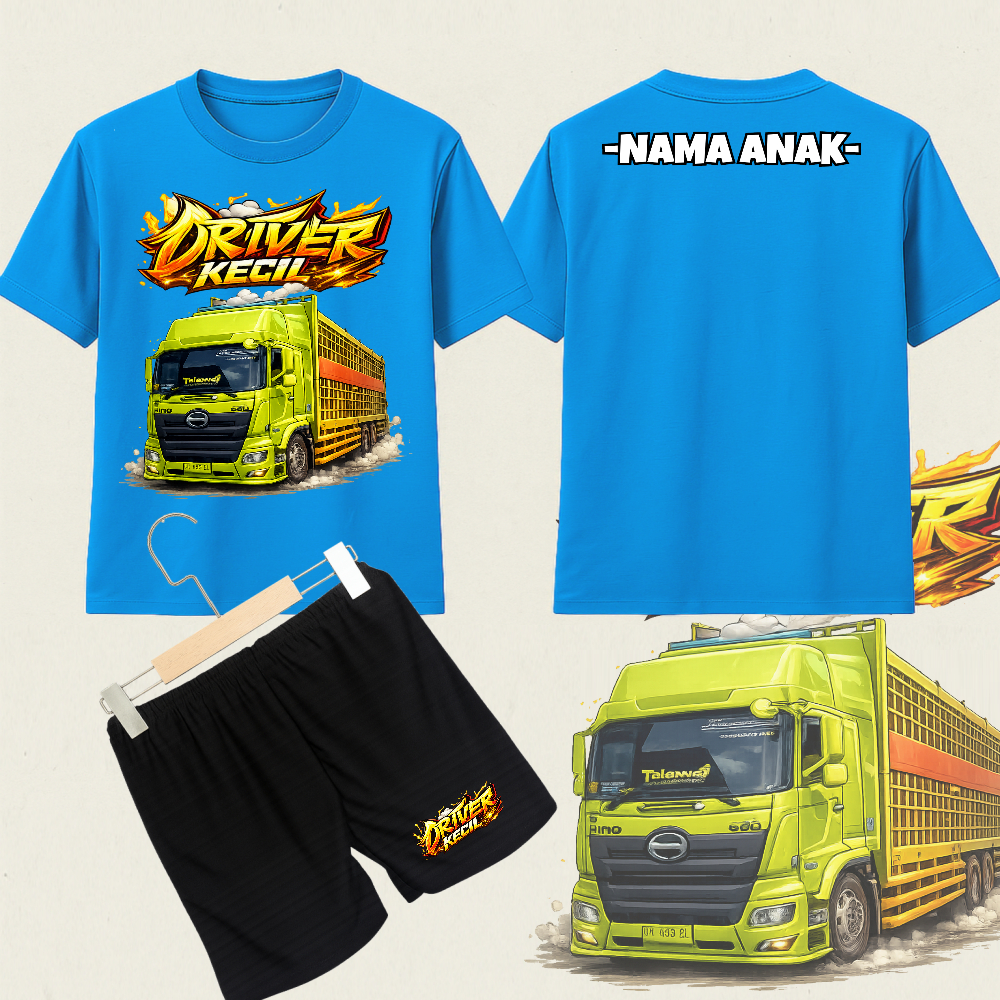 Setelan Kaos Anak Laki Laki Custom Truck Driver Kecil Depan Type 07 – Baju Cowok Adem Nyaman Sablon 