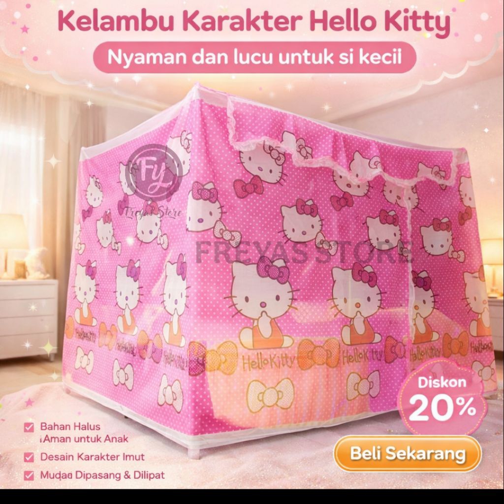 KELAMBU MOTIF HELLO KITTY JUMBO 180x200