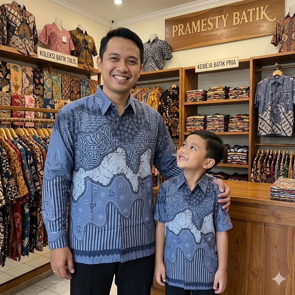 kemeja batik grey couple ayah anak motif raja ampat Bahan katun premium lapisan furing katun hero