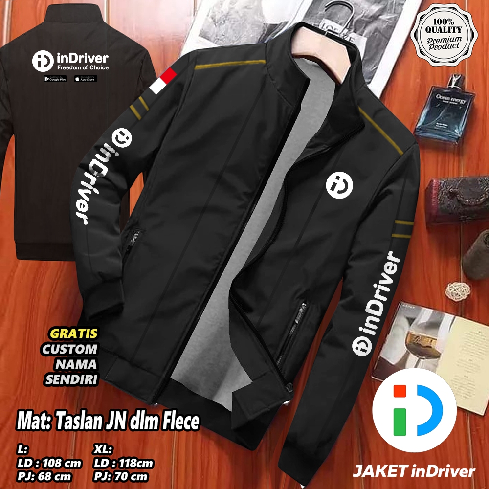JAKET DRIVER INDRIVER SABLON PUTIH KEREN / JAKET RUBBY PRIA WANITA TERBARU BAHAN PARASUT / DALAM KAN