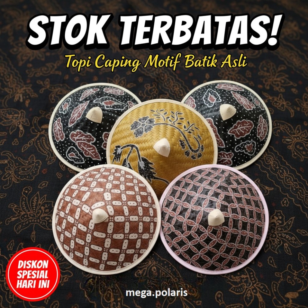 Bisa Request - Caping Bambu Lukis Batik Topi Caping Petani Warna Batik