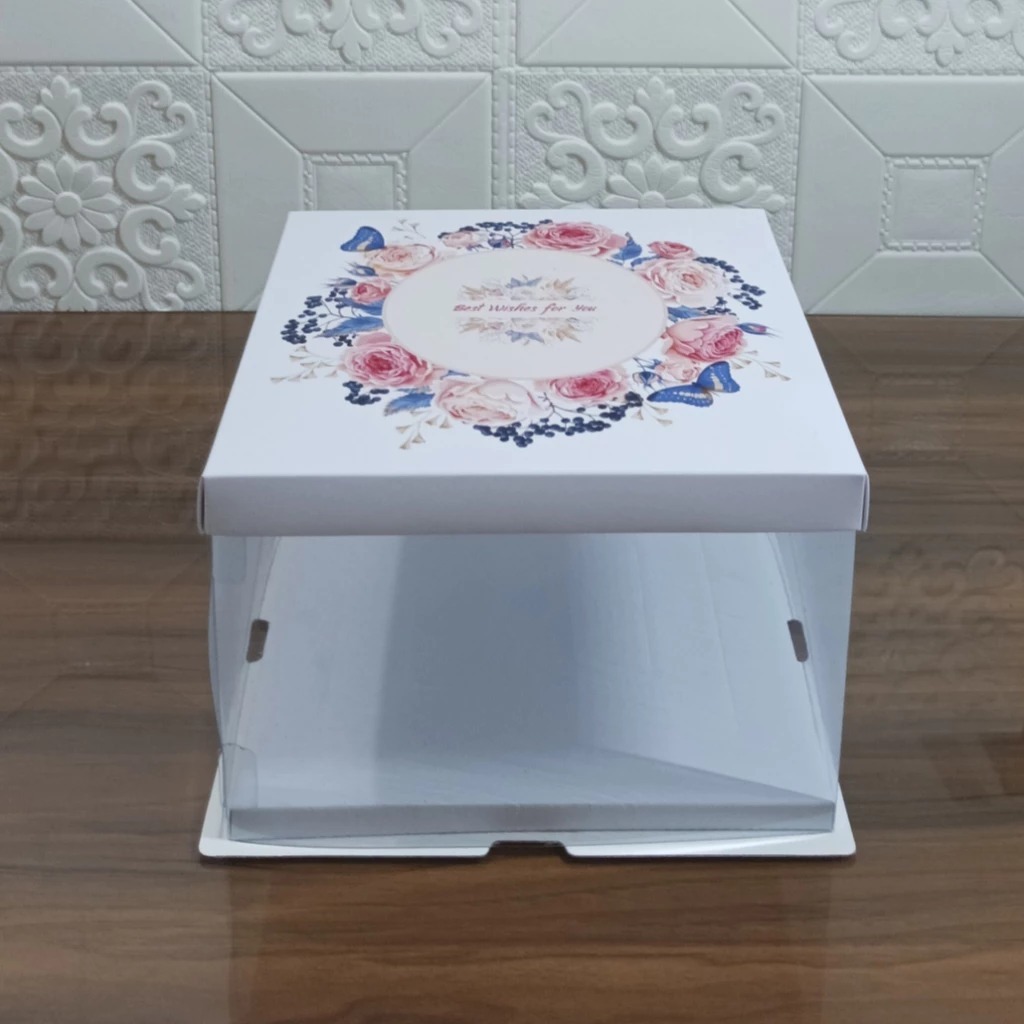 Kotak Kue Lapis Legit Gift/ Box Mika Kotak Kue Tart Transparant Dus Kue Hampers Motif Putih Berbunga
