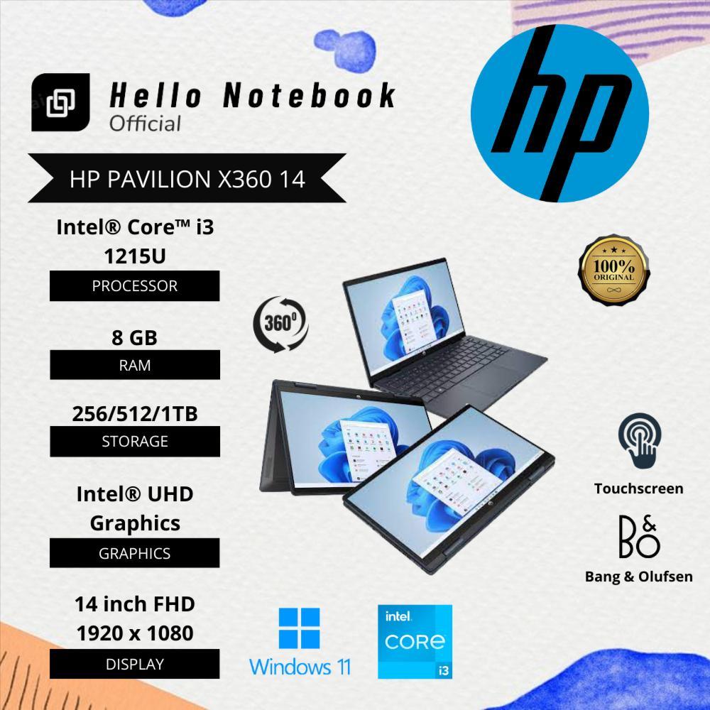 Laptop Baru Hp Pavilion X360 14 Intel Core i3 1215U (8Cpus up to 4,4GHz) SSD Touchscreen