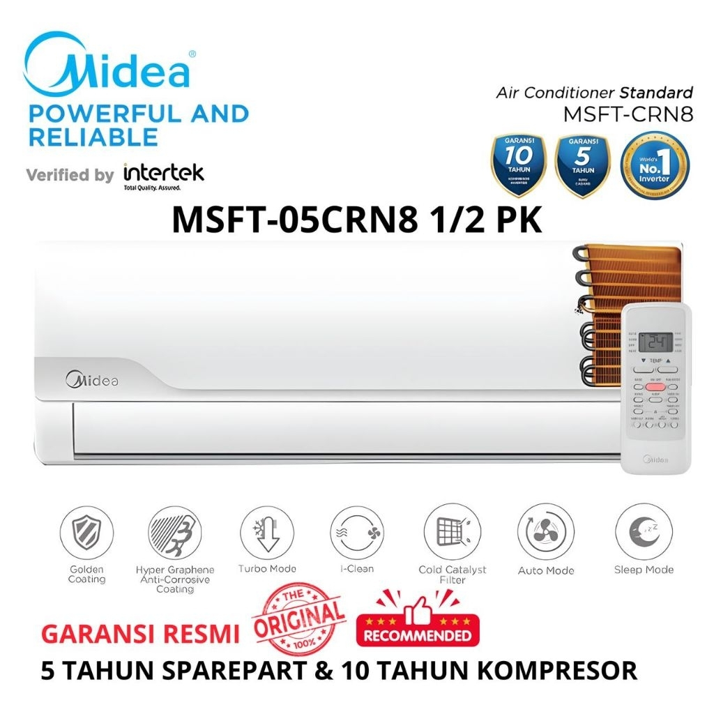 Midea Lampung AC Split 1/2 PK Low Watt Gold Fin MSFT 05CRN8 + Pasang Free Vakum Garansi 10 Tahun