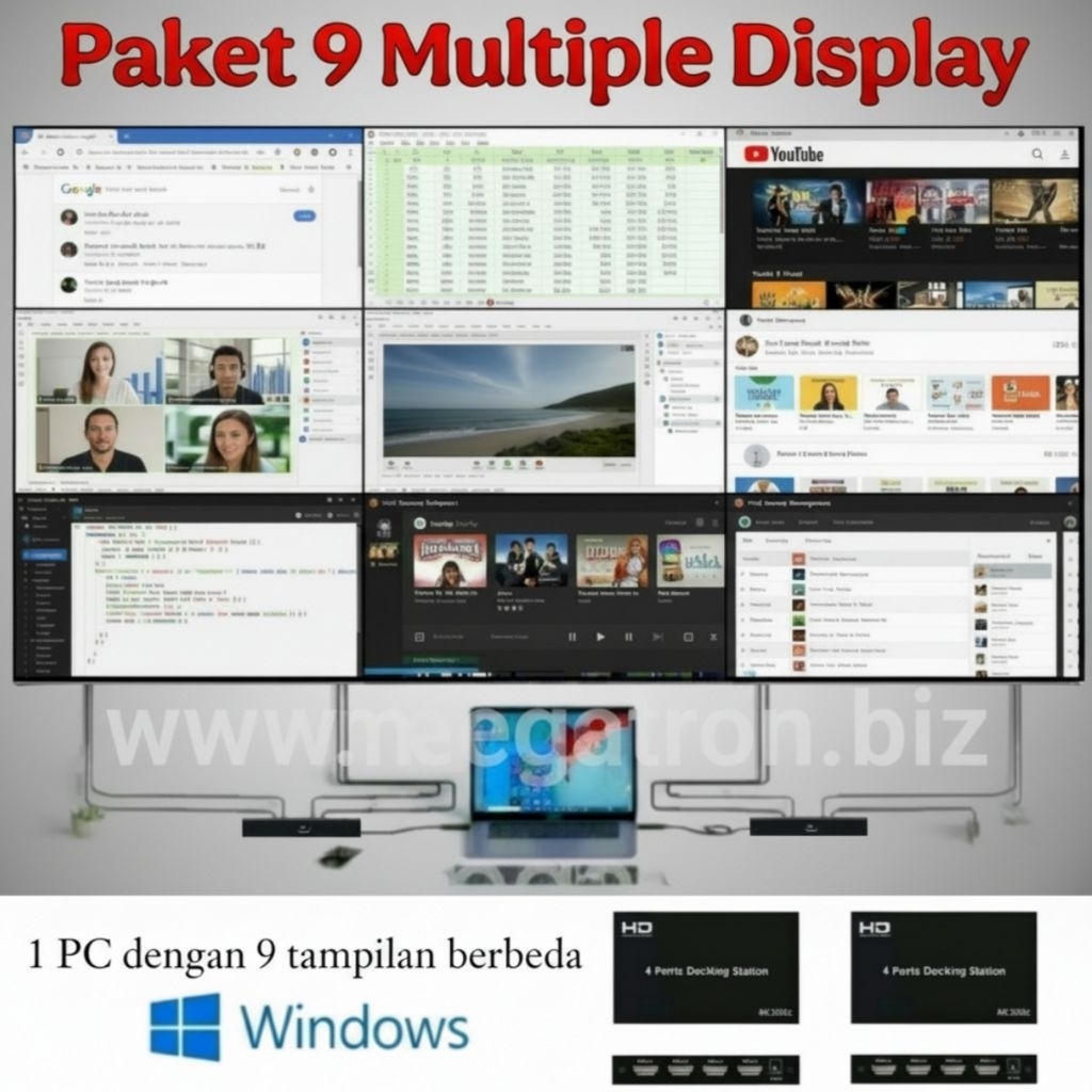 Paket Multiple Display 9 monitor (tampilan beda-beda) - extended monitor