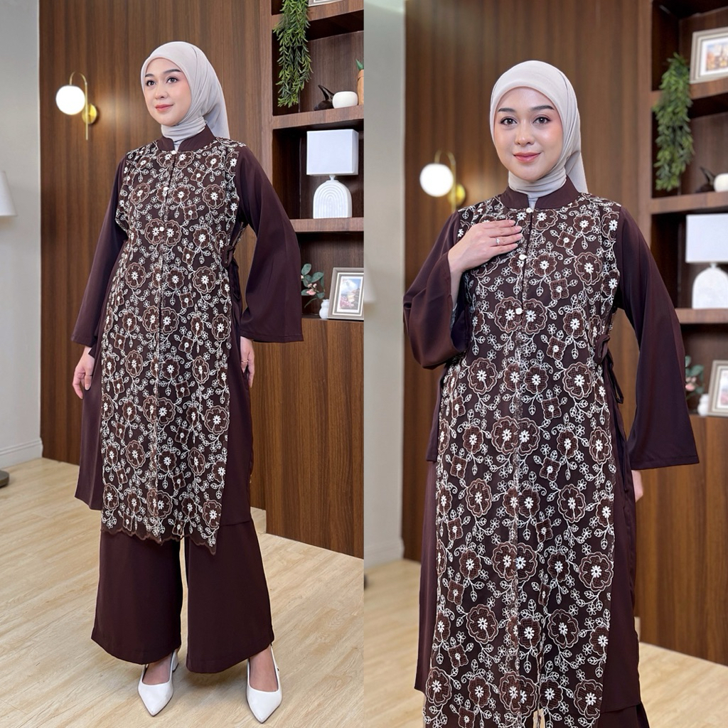 NNFashion | Moana Set Celana Set Melayu Lebaran Wanita Remaja Muslim Panjang Motif Bordir Etnik