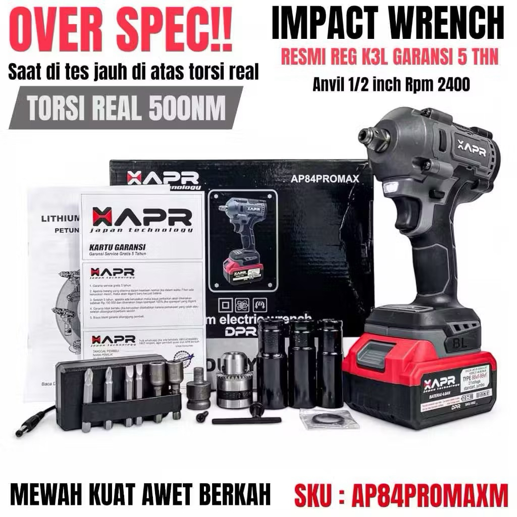 APR JAPAN AP84 PROMAXM BOR IMPACT WRENCH PEMBUKA BAUT 500NM