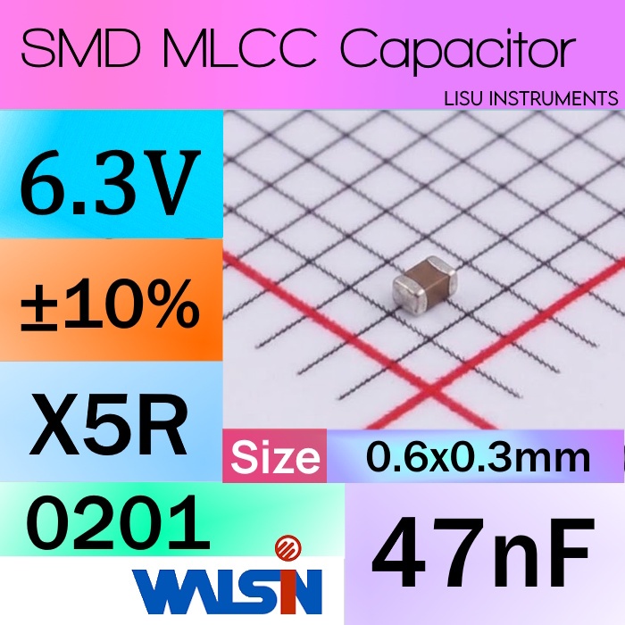 47nF ±10% 6.3V X5R 0201 SMD Capacitor Walsin 0201X473K6R3CT
