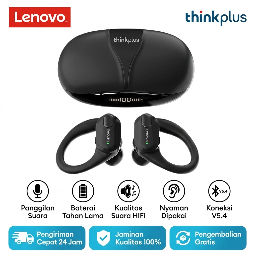 Lenovo ThinkPlus XT80 Earphone In-Ear Desain Humanis, Nyaman Dipakai Saat Bersepeda, Garansi 1 Tahun