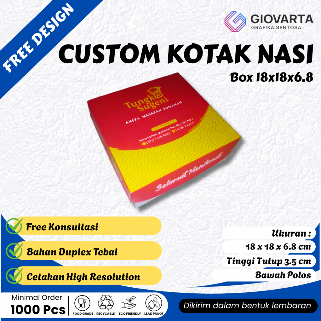Box Makanan / Lunch Box Paper / Paper Box Lunch Custom Desain Ukuran 18x18
