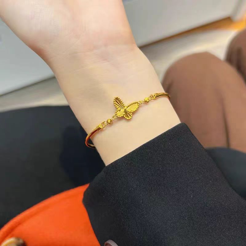 Korea Wanita Titanium Gelang Berlian Tali Kupu-kupu Baja Tahan Karat Emas Gelang Kupu-kupu Berlapis 