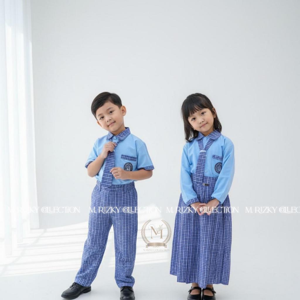 Seragam TK / PAUD Kotak Biru Laki-laki Perempuan / Batik TK PAUD