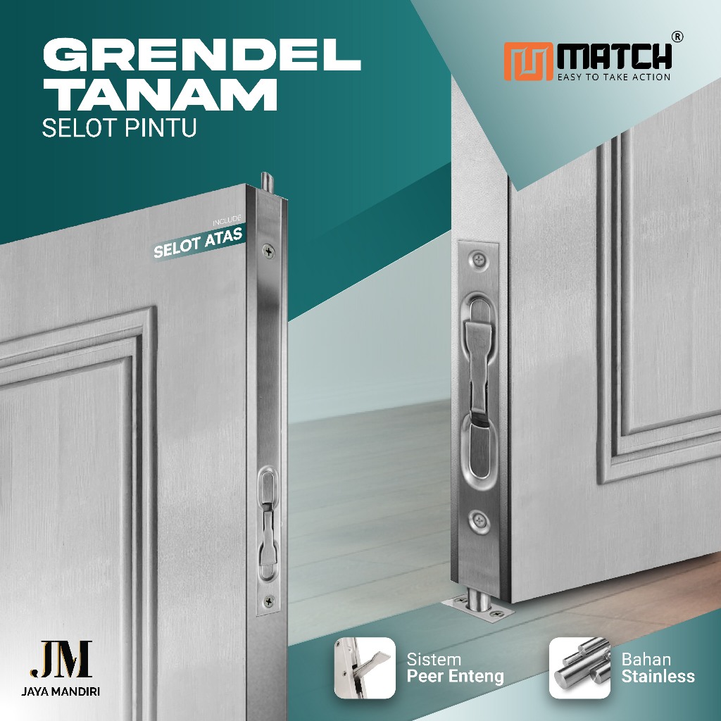 Grendel Tanam Stainless Steel MATCH PROSPERO | Slot Atas Bawah Kunci Pintu Minimalis Kuat