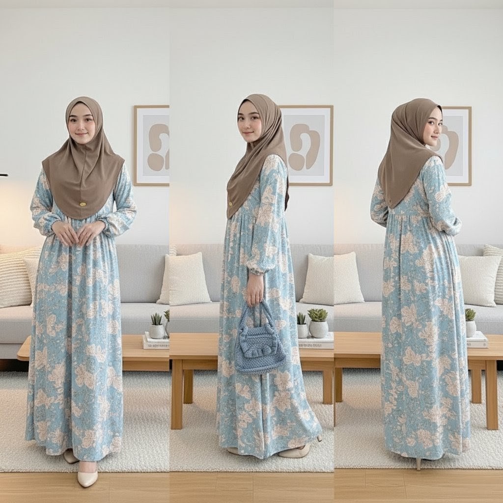 AUREL MIDI DRES MOTIF BUNGA PREMIUM / GAMIS VIRAL KEKINIAN