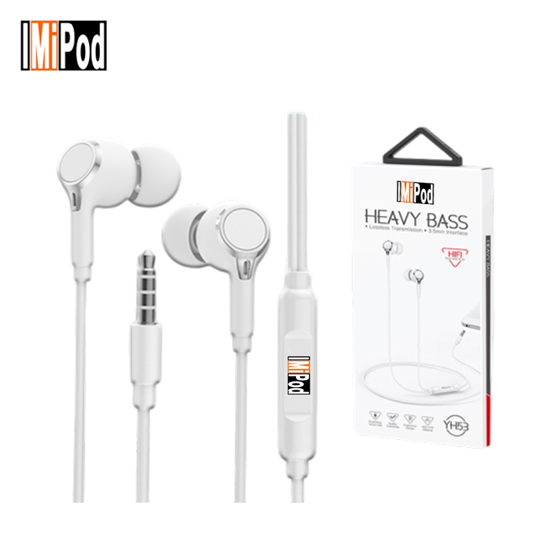 lMiPod YH53  Headset Kabel Stereo Earphone Suara Jernih dengan Mikrofon 3.5mm untuk Semua Smartphone