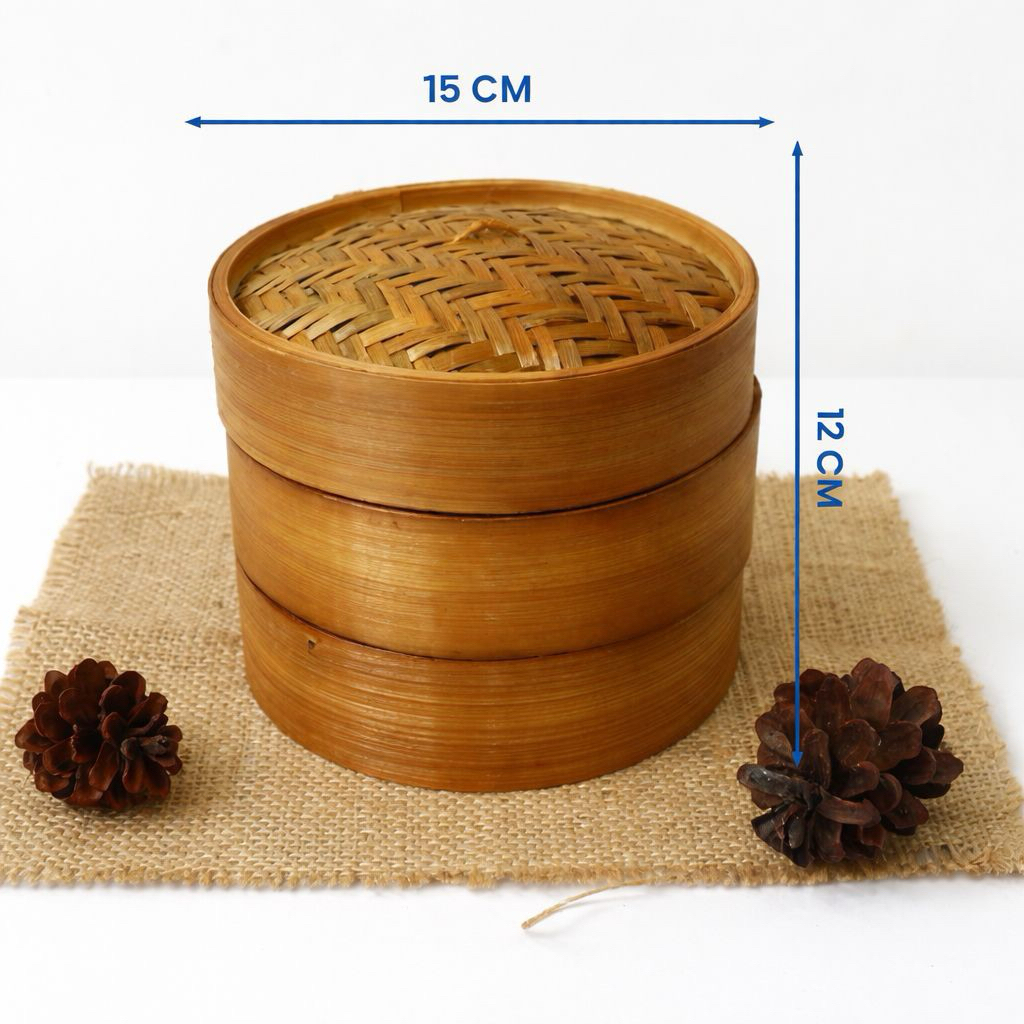 Kukusan Dimsum Bambu 3 Susun 15cm | Bamboo Steamer 3 Layer | Kukus Siomay Bakpao Dimsum | Kukusan Ba