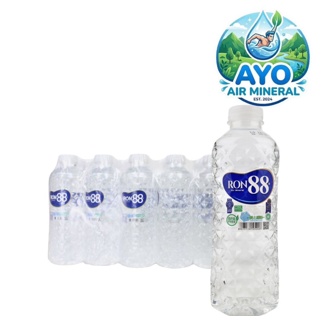 RON88 380ml PET Alkaline Mineral Water [ Dus isi 24 Botol Plastik ]