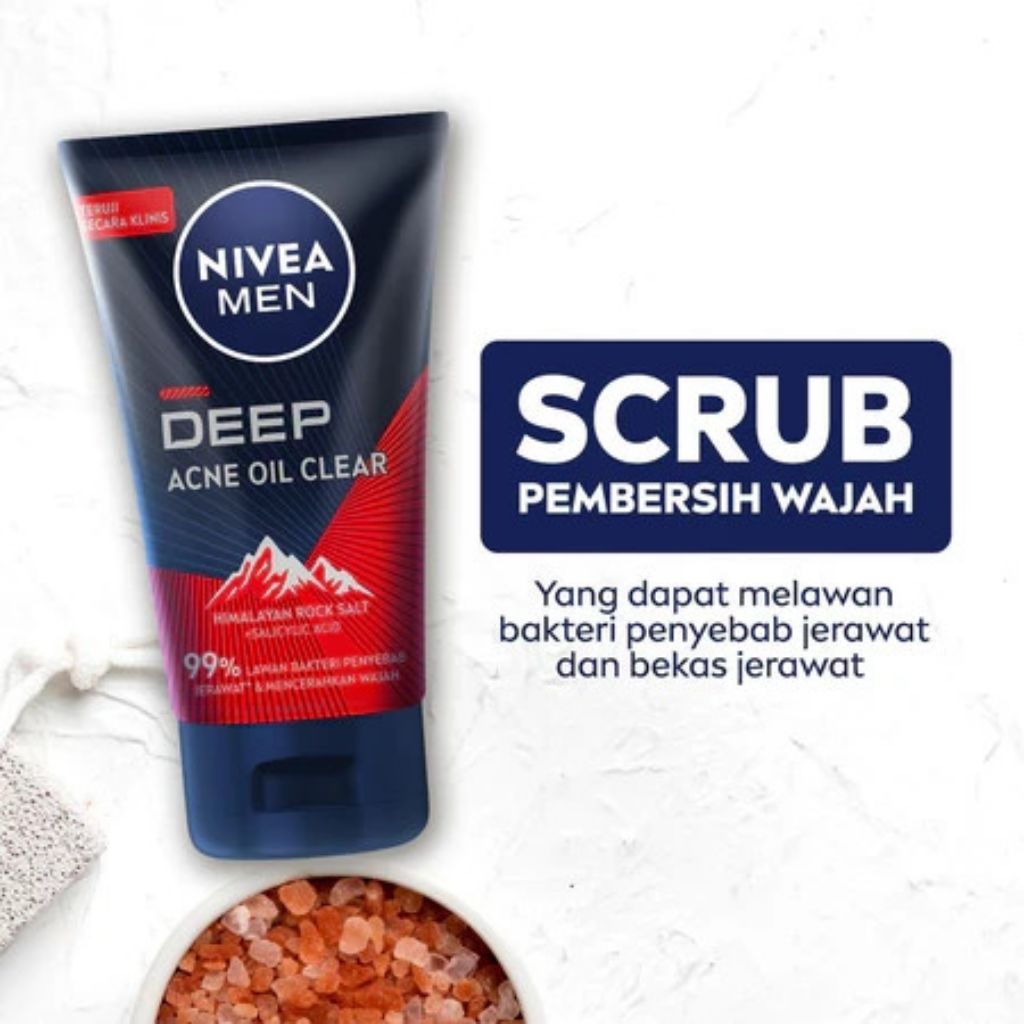 "NIVEA Men Deep Acne Oil Clear Facial Wash 100ml Sabun Wajah Pria Anti Jerawat Oil Control Original"