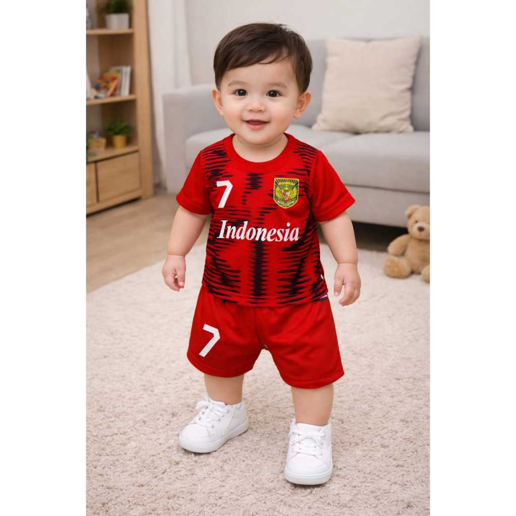 setelan baju bola/jersey anak usia 0-5tahun dengan desain baju bola indonesia