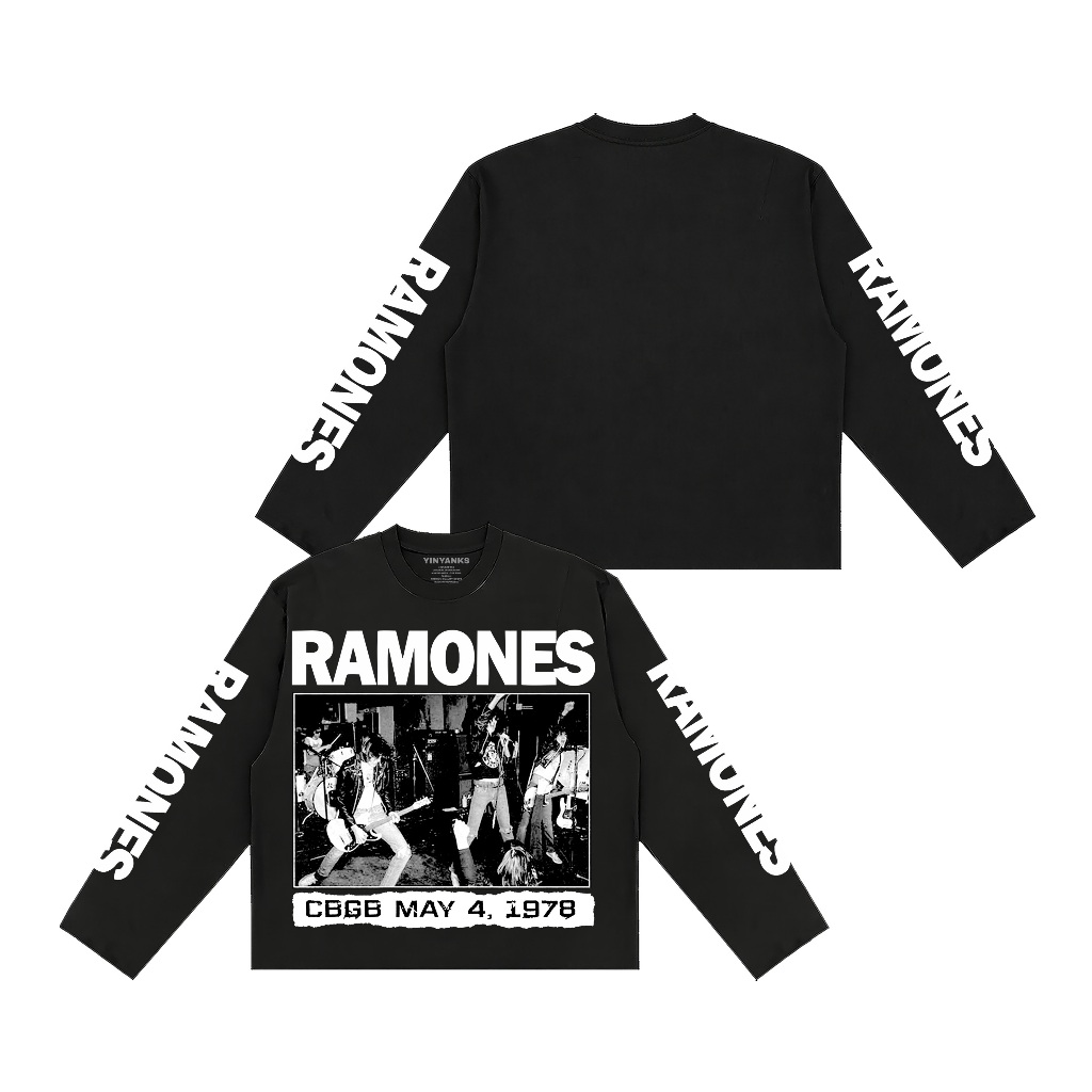 T-shirt Oversize Fit Boxy Panjang RAMONES KONSER  CBGB MAY 4 1978 bahan katun 24s Kaos unisex Pria d