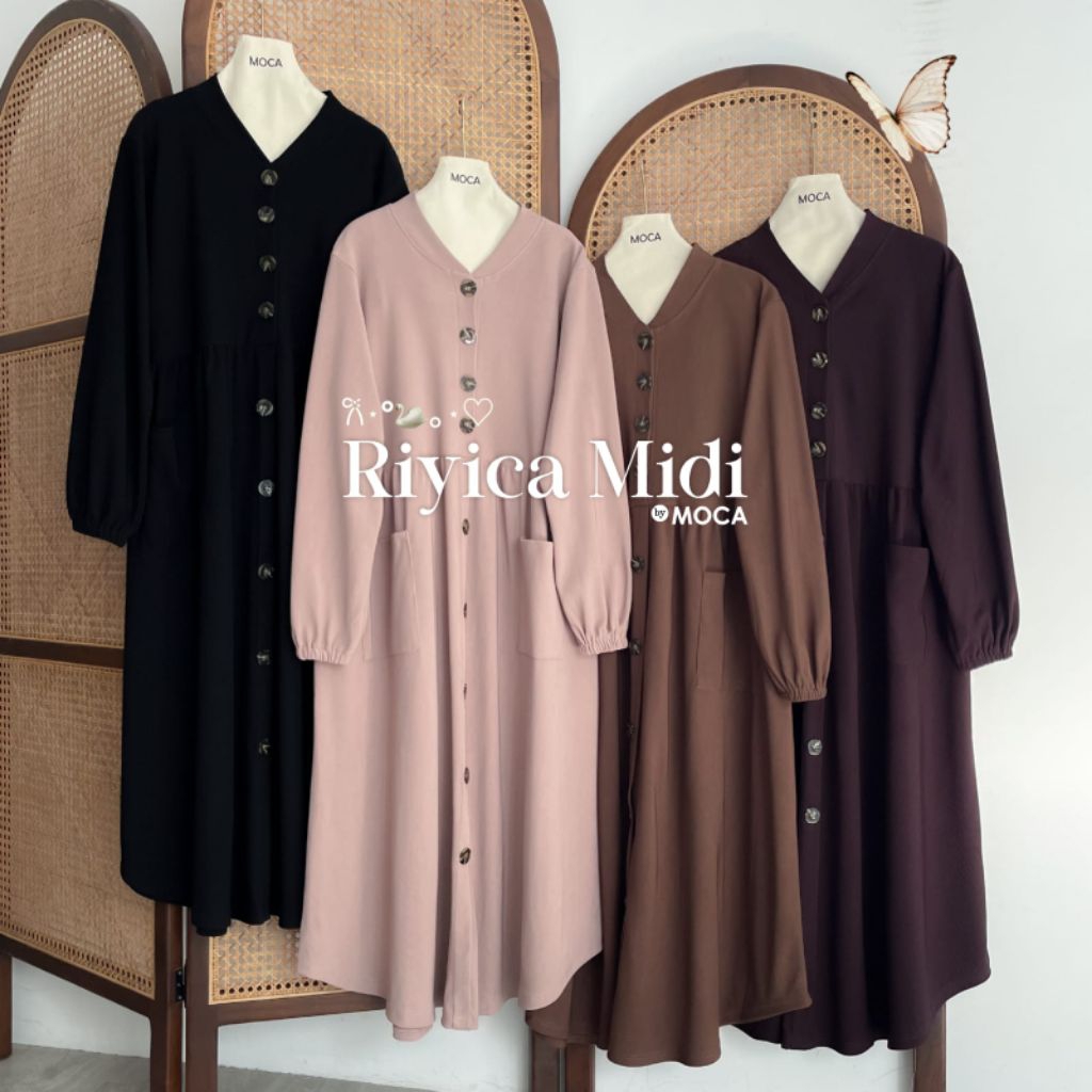 Riyica Midi Dress Gamis Spesial Lebaran Allsize Premium Knit Uniqlo Original Ori Moca Berlabel