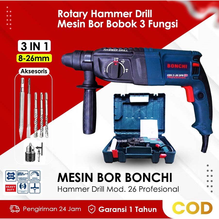 DISKON TERMURAH BONCHI GBH 2-26 DFR ROTARY HAMMER DRILL - MESIN BOR SDS+ 26 MM BISA 3 FUNGSI