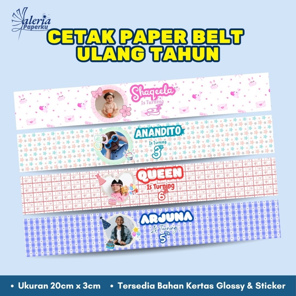 [Isi 45 pcs] Cetak Paper Belt Ulang Tahun Custom | Label Hampers Birthday