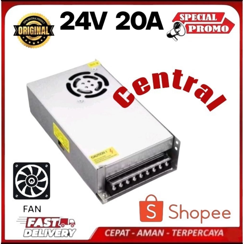 TRAFO PSU 20 AMPER 24 VOLT POWER SUPPLY SWITCHING 24V 20A KIPAS MURNI 24VOLT