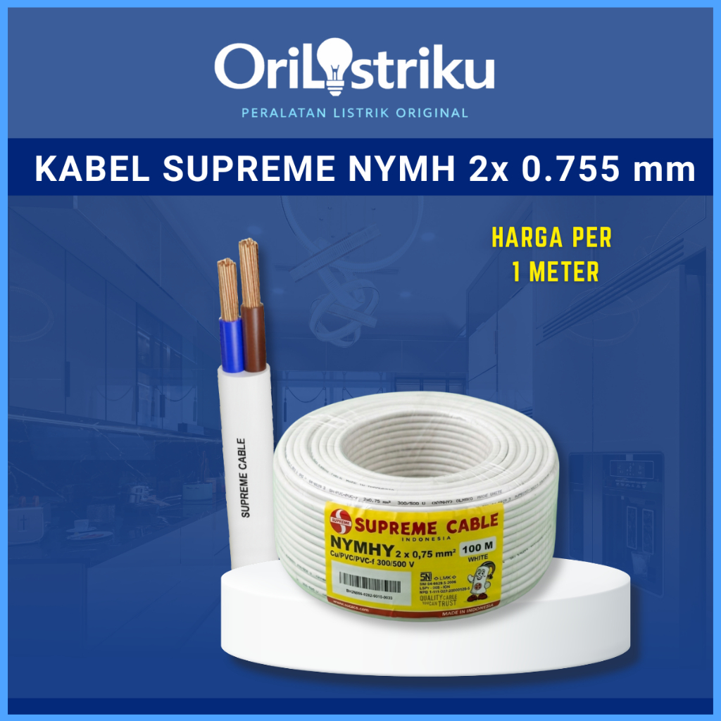 Supreme Kabel NYMH 2x0,75 mm Per Meter, Warna Putih