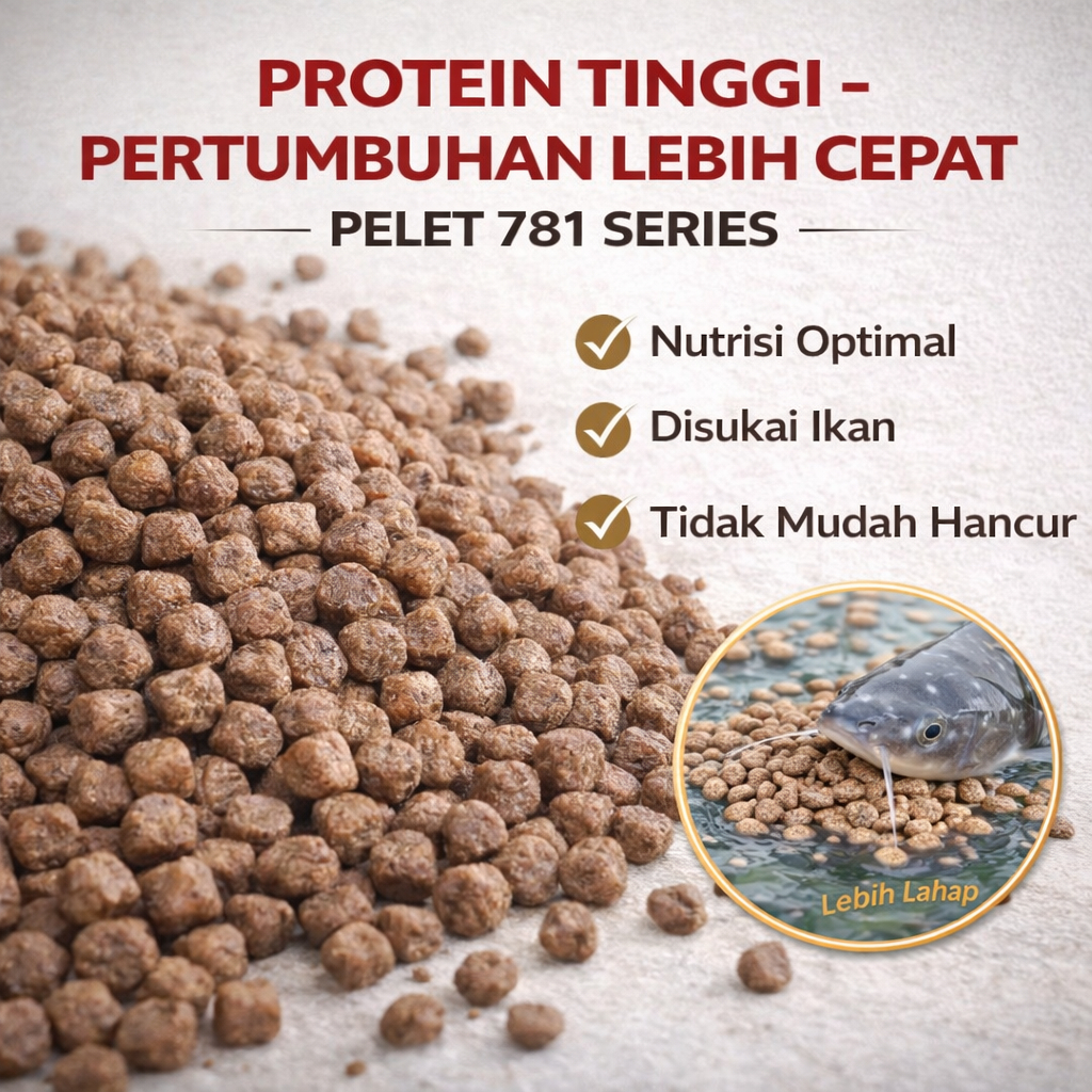 Xcamellyaa Pelet Ikan Lele Hi-Provite 781 Series Original 1Mm 2Mm 3Mm Pakan Lele Apung (1 Kg) Hi Pro
